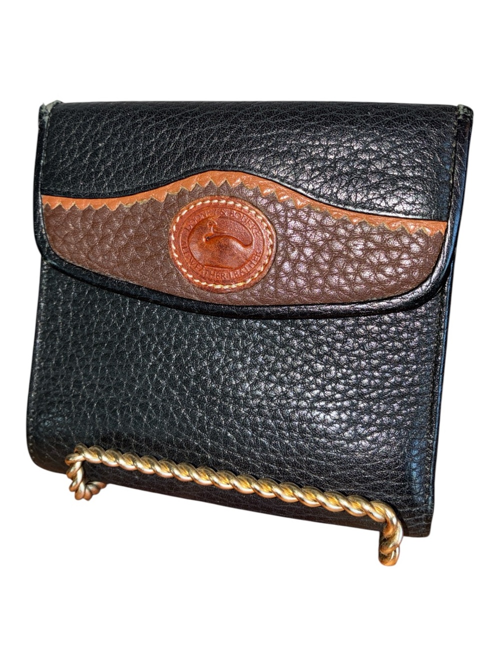 Dooney & Bourke wallet Black Pebbled Leather, Brown interior and Trim VTG GUC